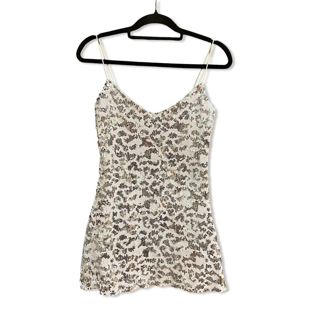 superdown Bryanna Silver Mini Dress sequin print cocktail Revolve S